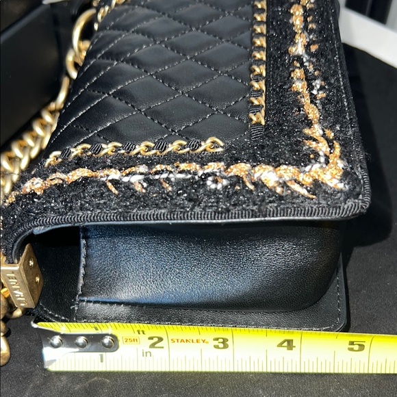 CHANEL Black and Gold tweed lambskin quilted braided jacket BOY flap bag - Picture 8 of 15